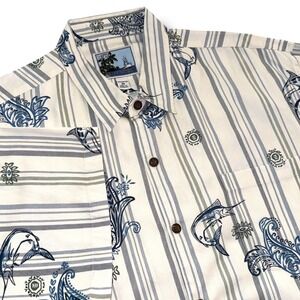 AFTCO BlueWater Mens 2X‎ Short Sleeve  Paisley Fish Print Fishing Shirt